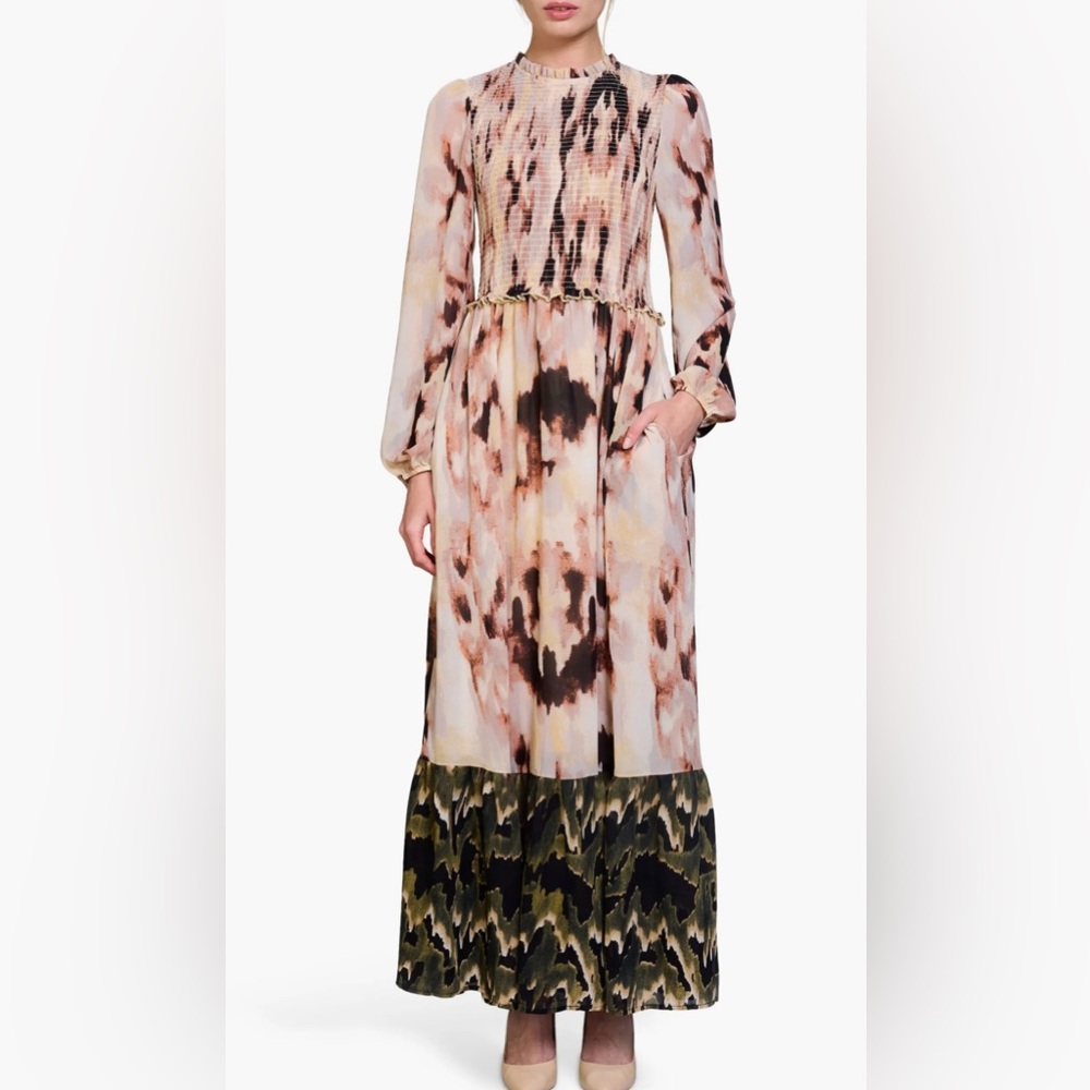 Melloday Nordstrom Chiffon Long Sleeve Maxi Dress L - Picture 2 of 7